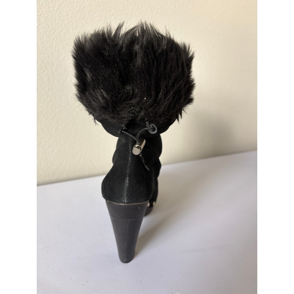 Michael Michael Kors Black Suede Faux Fur Studded Platform Ankle Boots Size 10M - Picture 7 of 12